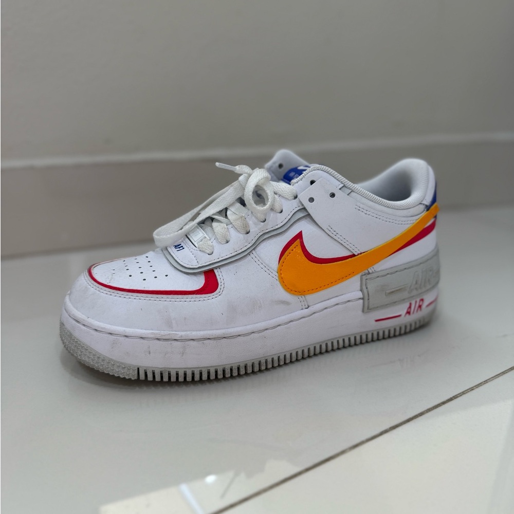 Air Force1 White Sneakers with Orange and Red Accents